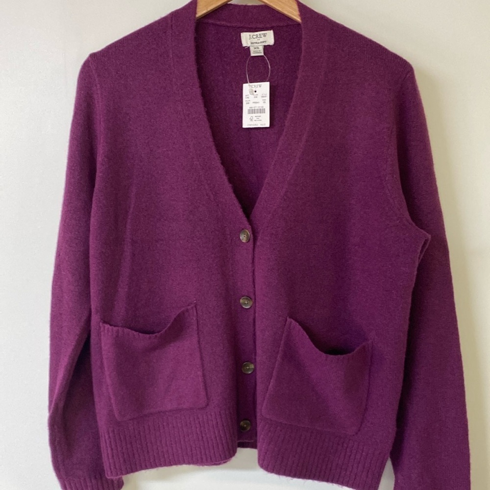 JCREW Plum button-down cardigan, NWT size extra small, super soft